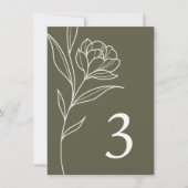 Elégant Mariage Floral Olive Numéro de table Carte (Devant)