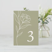 Elégant Mariage Floral Olive Numéro de table Carte (Debout devant)