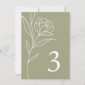 Elégant Mariage Floral Olive Numéro de table Carte (Devant)