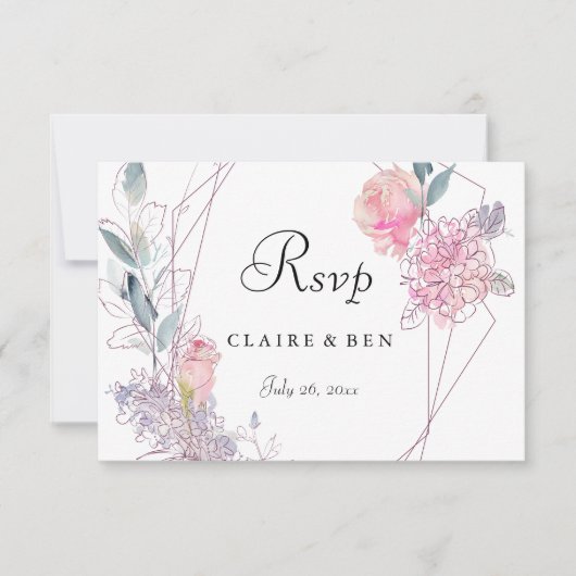 Elégant mariage floral rose géométrique RSVP (Devant)