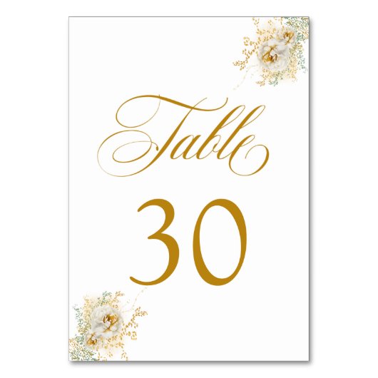 Élégant Mariage Floral Script Gold Numéro de table (Dos)