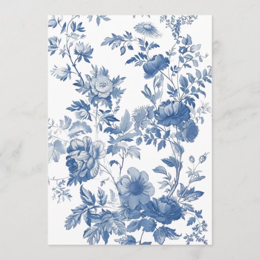 Elégant Mariage Floral Toile Bleu Français Menu (Dos)