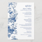 Elégant Mariage Floral Toile Bleu Français Menu (Devant)