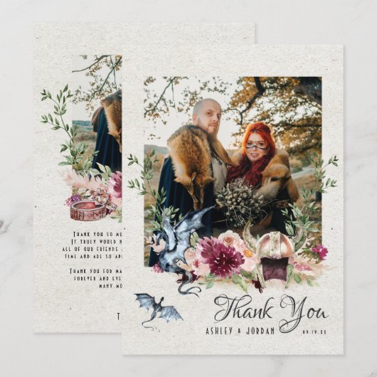 Élégant Mariage floral viking Merci photo (Devant / Derrière)