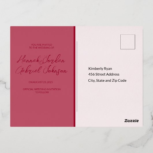 Élégant mariage Foil Enregistrer la date Carte pos (Verso)