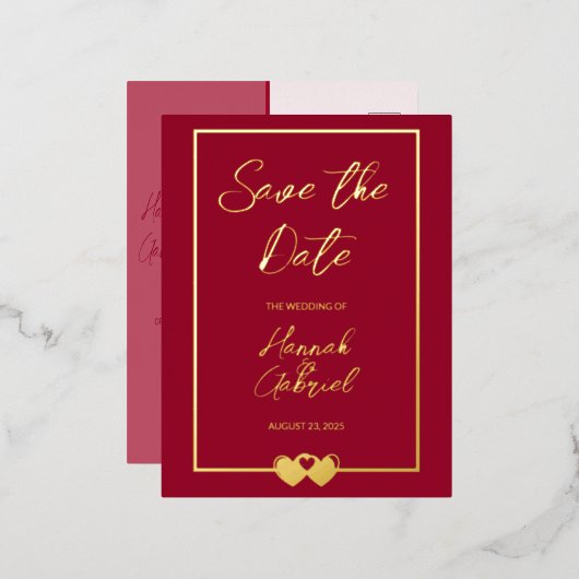 Élégant mariage Foil Enregistrer la date Carte pos (Recto/Verso)