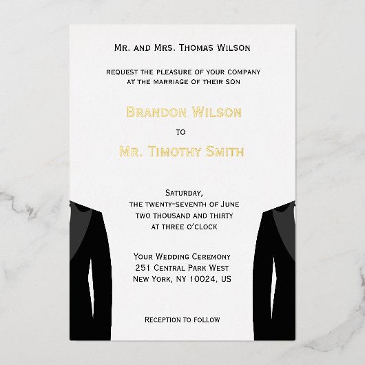Élégant Mariage Gay Real Gold Invitations (Recto)