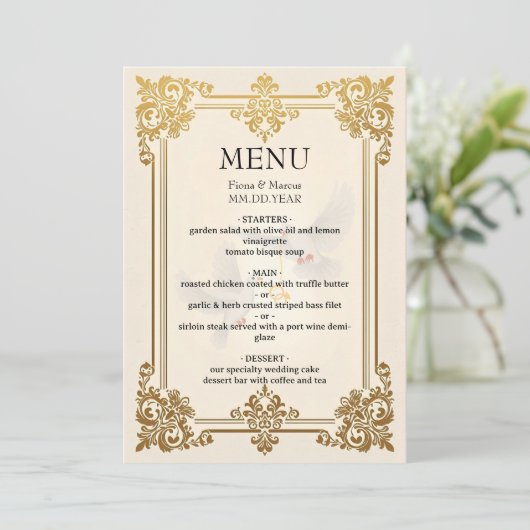 Elégant Mariage Gold Carte Menu Réception Luxe (Debout devant)