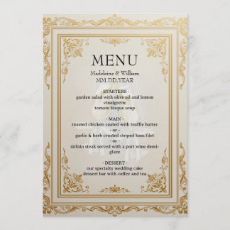 Elégant Mariage Gold Carte Menu Réception Luxe