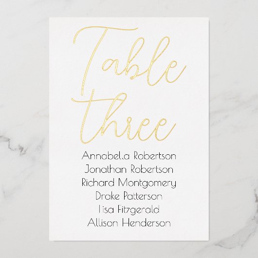 Élégant Mariage Gold Foil Numéro de table (Recto)