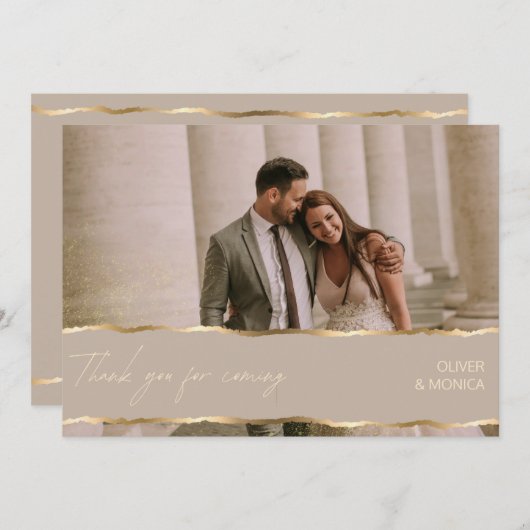 Elegant Mariage Gold Photo Merci Cartes (Devant / Derrière)