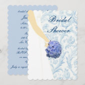 Elégant Mariage Gown Blue Bridal Shower Invitation (Devant / Derrière)