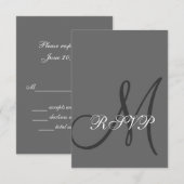 Elégant mariage gris carte RSVP avec initiale (Devant / Derrière)