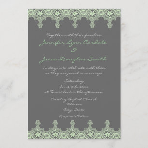 Elégant mariage gris vert dentelle Invitations