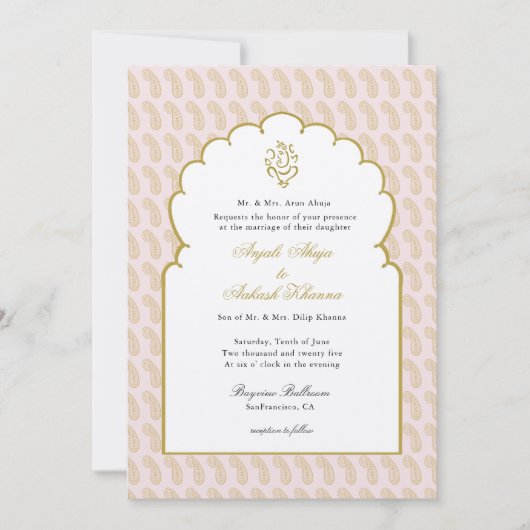 Élégant mariage indien avec Invitation rose Ganesh (Devant)