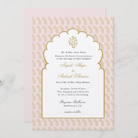 Élégant mariage indien avec Invitation rose Ganesh (Devant / Derrière)