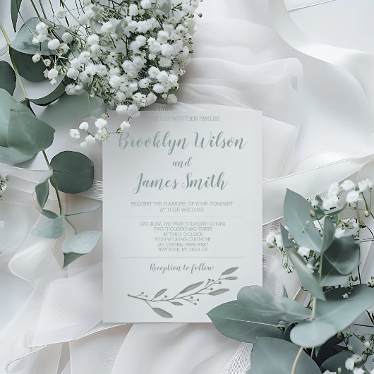 Elégant Mariage Invitation Floral Sage Green