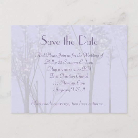 Elégant mariage Invitation Lavender Arbre Art (Devant)
