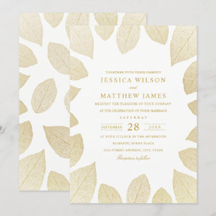 Elégant Mariage Invitations Gold Look Fall Leaves