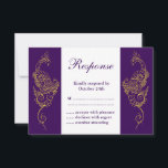 Elégant Mariage Mehndi Peacock RSVP blanc violet<br><div class="desc">Cette élégante carte de réponse mariage inspirée du henné est rehaussée d'esquisses à la main, de paons dorés sur un arrière - plan violet et blanc, faisant de ce design de mode parfait pour le Mariage indien moderne ou traditionnel. La coordination Elegant Mehndi Peacock Wedding Invite Purple White, est disponible;...</div>