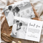 Elégant mariage Merci Photo Invitation<br><div class="desc">Carte de remerciement minimaliste Mariage qui ont une photo à l'avant et à l'arrière. Les cartes de remerciement contiennent une typographie de script moderne,  lettrée à la main,  qui sont élégantes,  simples et modernes à utiliser après la célébration du mariage.</div>