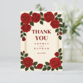 Elégant Mariage Merci Rose Rouge & Cadre Or (Debout devant)