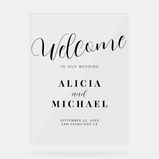Elégant mariage moderne accueil acrylique signe (Recto)