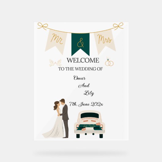 Élégant Mariage Moderne Bienvenue signe acrylique. (Recto)