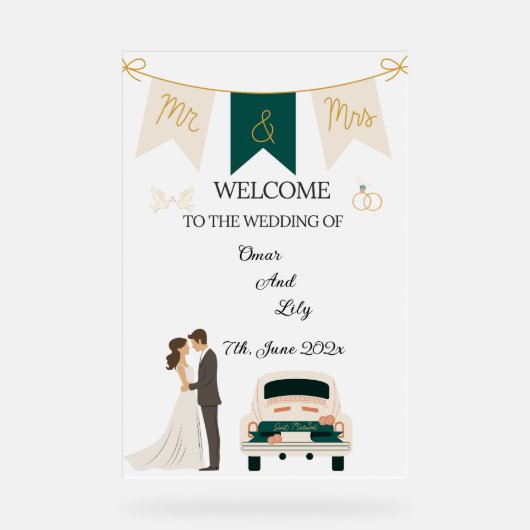 Élégant Mariage Moderne Bienvenue signe acrylique. (Recto)