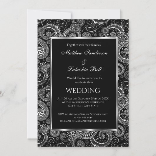 Elégant Mariage moderne Black White Invitation (Devant)