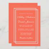 Elégant Mariage moderne Coral White Invitation (Devant / Derrière)