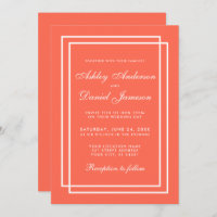Elégant Mariage moderne Coral White Invitation