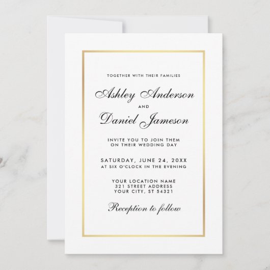 Elégant Mariage moderne Invitation - Black White P (Devant)