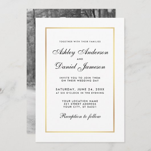 Elégant Mariage moderne Invitation - Black White P (Devant / Derrière)