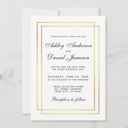 Elégant Mariage moderne noir et blanc Invitation (Devant)