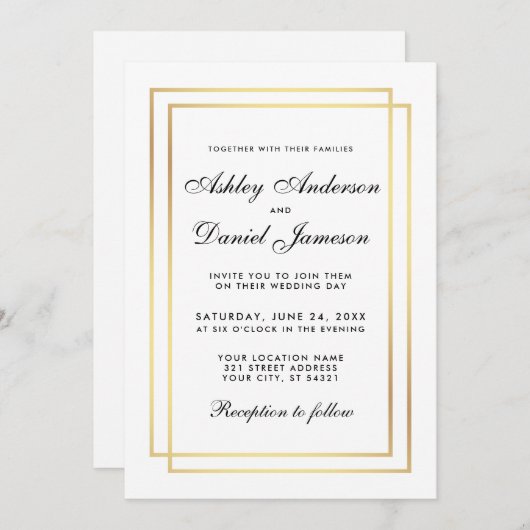 Elégant Mariage moderne noir et blanc Invitation (Devant / Derrière)