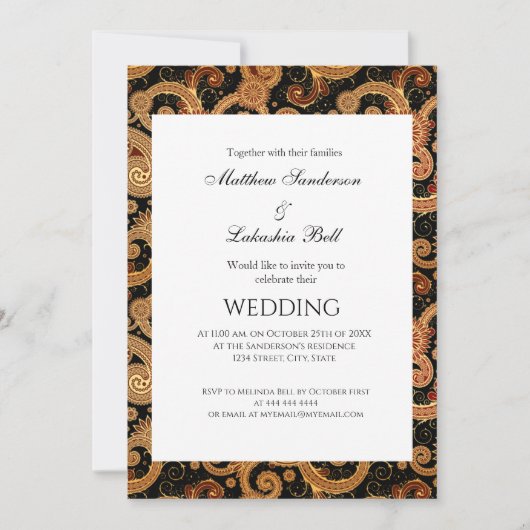 Elégant Mariage moderne Paisley White Invitation (Devant)