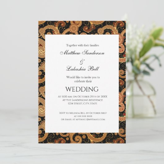 Elégant Mariage moderne Paisley White Invitation (Debout devant)