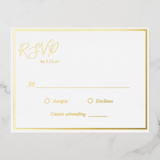 Elégant mariage moderne RSVP Gold Foil carte posta (Recto)