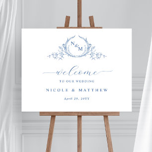 Élégant Mariage Monogramme bleu Affiche de bienven