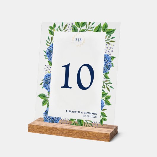 Élégant Mariage Monogramme Gold Blue Hydrangeas (Angle)