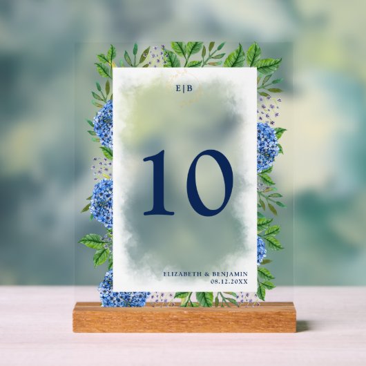 Élégant Mariage Monogramme Hydrangeas Bleu Or (Neutre)