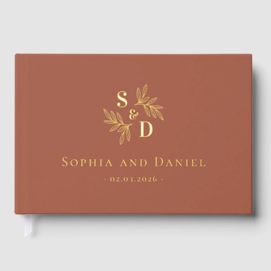 Élégant mariage monogramme verdure feuille vrai fe (Recto)