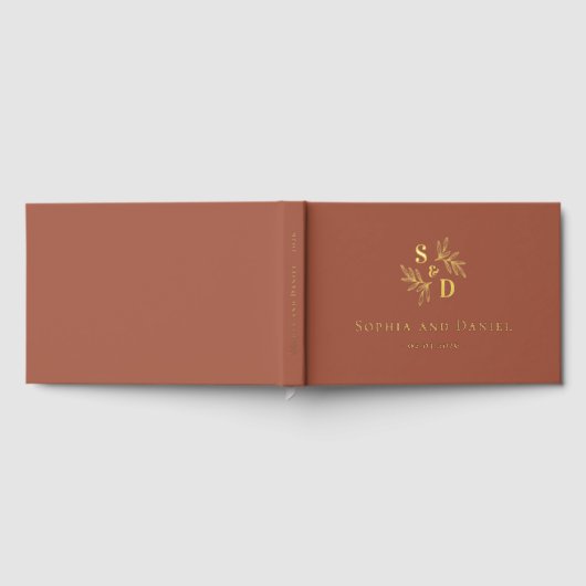 Élégant mariage monogramme verdure feuille vrai fe (Complet)