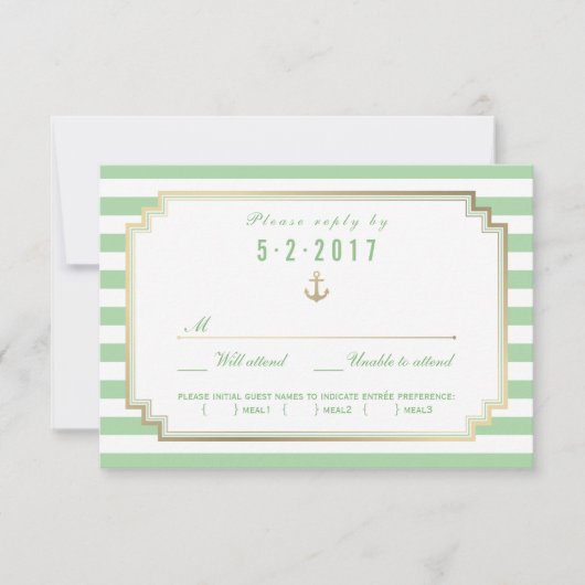 Élégant mariage nautique RSVP carte choix de repas (Devant)