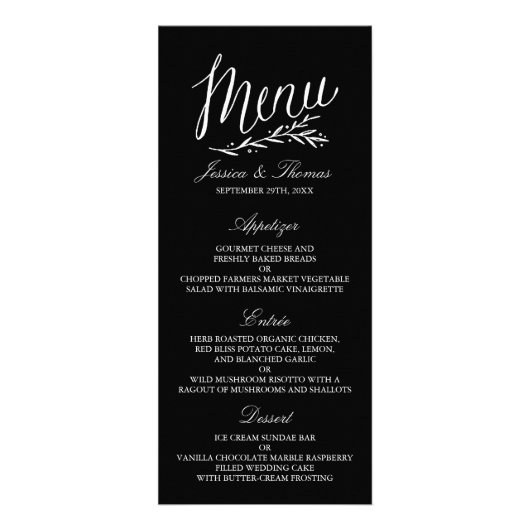 Elégant Mariage Noir Et Blanc Modèles Menu (Devant)