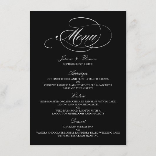 Elégant Mariage Noir Et Blanc Modèles Menu (Devant)