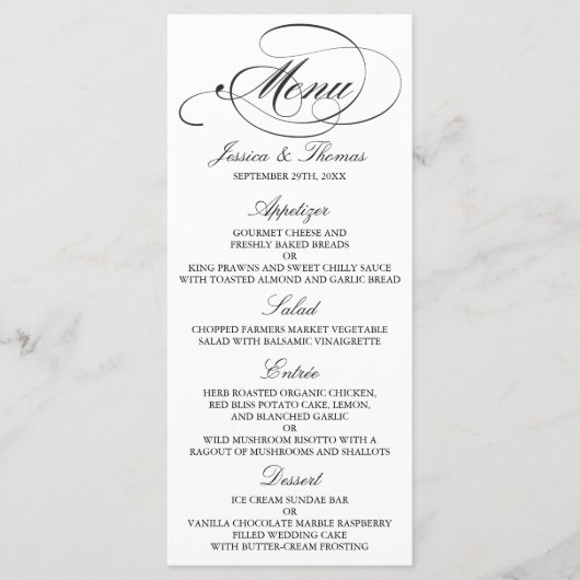 Elégant Mariage Noir Et Blanc Modèles Menu (Devant)