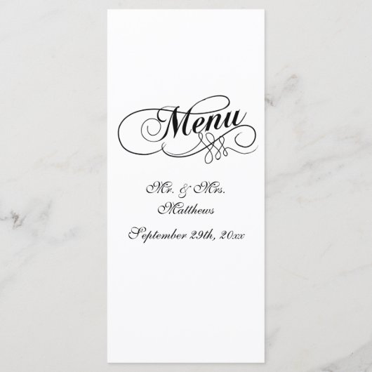Elégant Mariage Noir Et Blanc Modèles Menu (Dos)