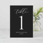 Élégant Mariage noir et blanc Numéro de table<br><div class="desc">Elégant noir & blanc Mariage Numéros de table (Blanc sur Noir) : Ces numéros de table mariage sont élégamment calligraphiés pour un look luxueux. Modifiez vos noms et votre date de mariage ou d'événement en bas. Ce que vous changez d'un côté change automatiquement de l'autre.</div>